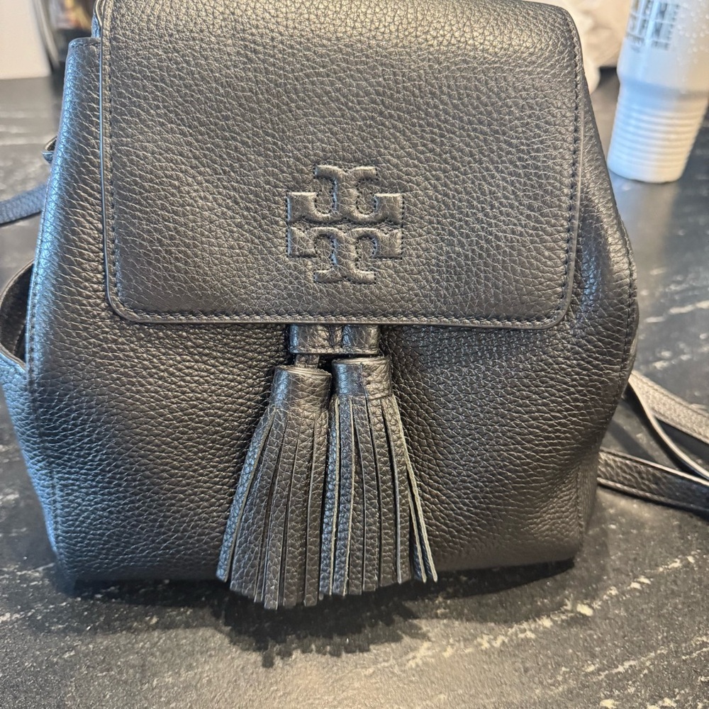 Tory Burch Black Pebbled Leather Backpack with Tassels. USED ONCE!!